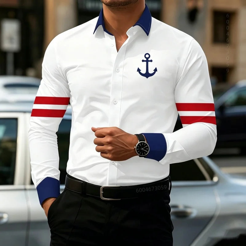 2026 New Men's Contrasting Striped Shirt Street Style Black and White Striped Slim Fit Shirt Business Casual Formal Shirt XS-6XL