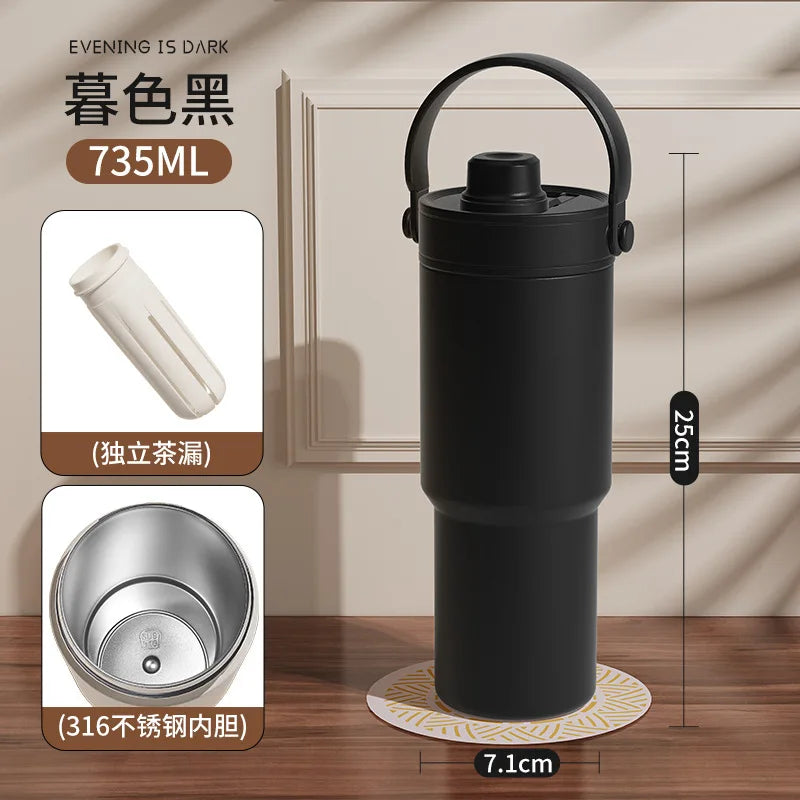 735ML Tumbler with Straw Portable Handle Cold Coffee Thermos  24OZ  316 Stainless Steel Inner nsulated Travel Mug Water Bottle