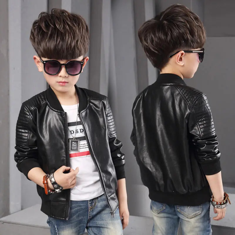 2-13 Years Winter Boys PU Jacket Plus Velvet Keep Warm Leather Jacket For Boys Coat Waterproof Outerwear Teenagers Kids Clothes