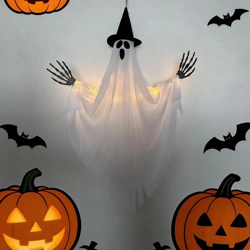 Glowing Ghost Hanging Wizard Hat Ghost Creepy Decorative Halloween Ghost Pendant Spooky Horror Ghosts Haunted House