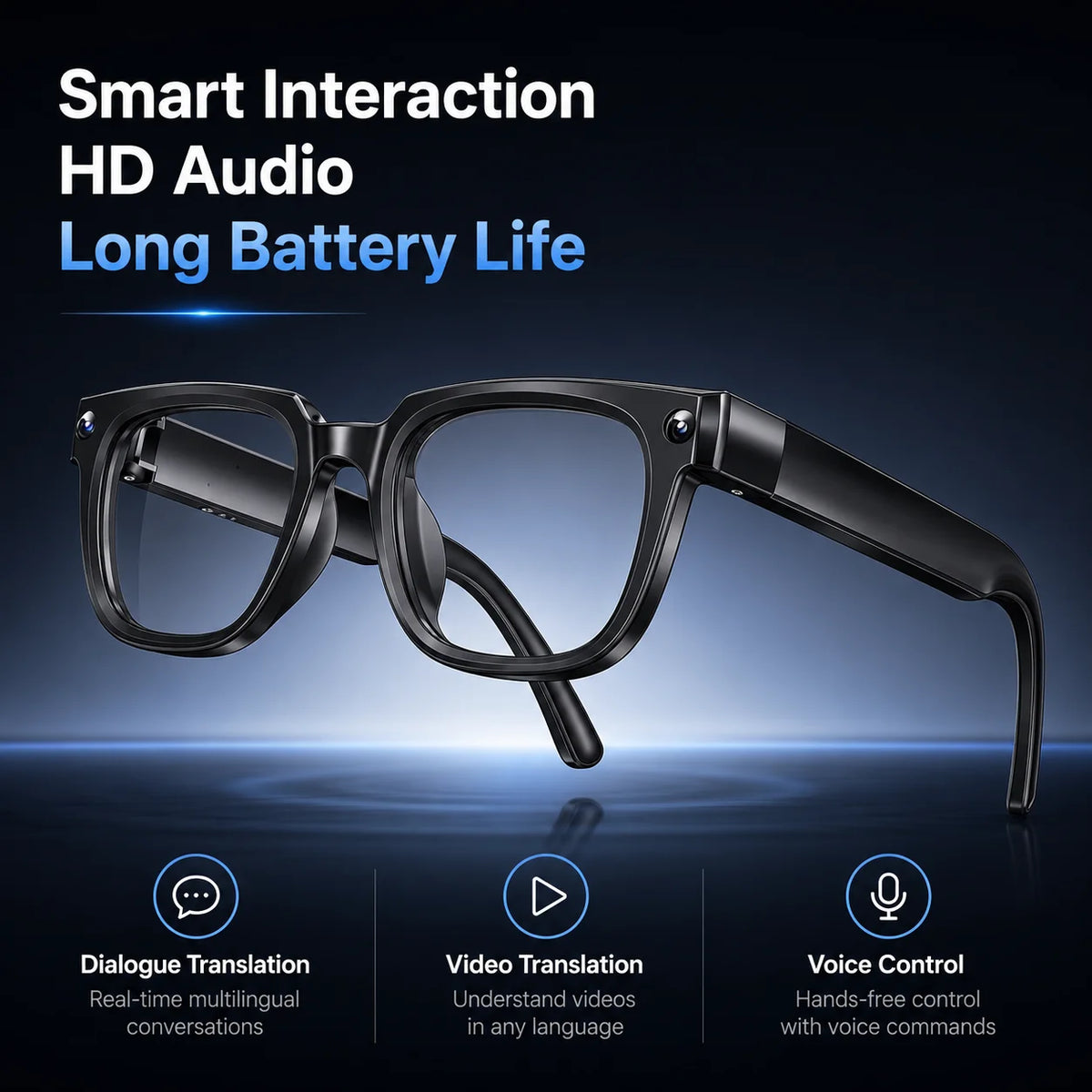 AI Smart Glasses with Camera, 4K EIS Anti-Shake Video & Photo Capture, Real-Time Translation,Open-Ear Bluetooth Audio