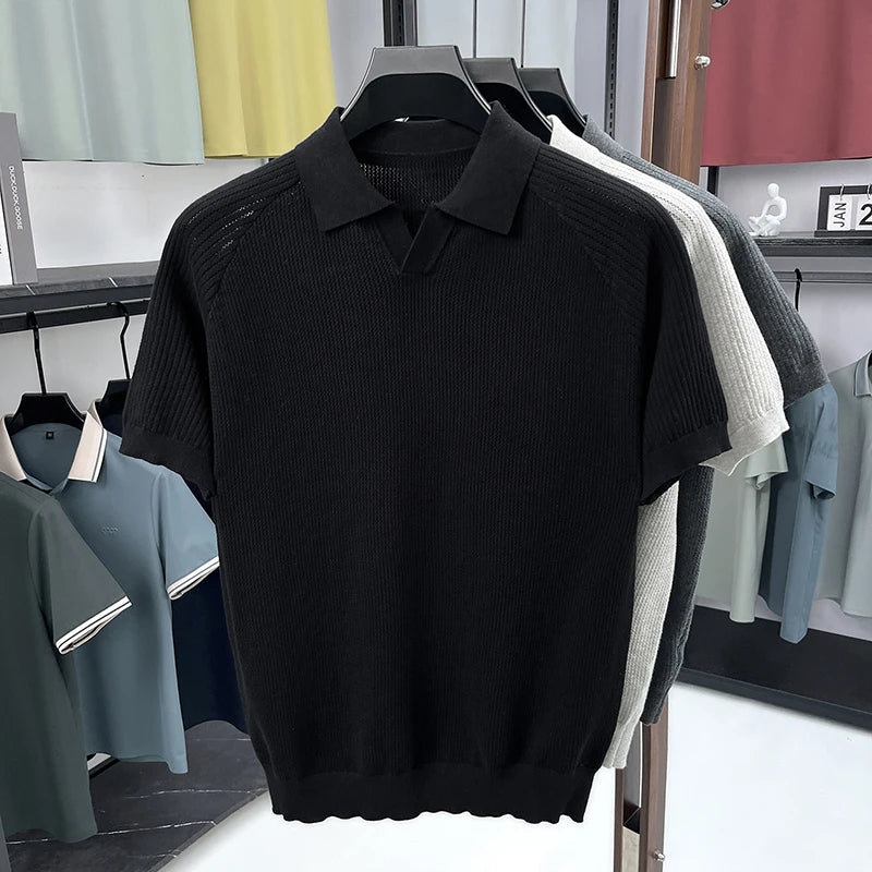 Cotton 100% summer new knitted shirt short sleeved polo shirt fashionable casual versatile breathable new trendy top