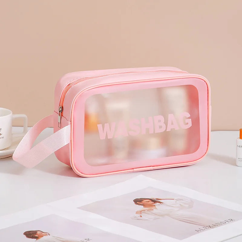 Pu Transparent Makeup & Toiletry Bag, Large Capacity PVC Semi Transparent Frosted Portable Storage Bag
