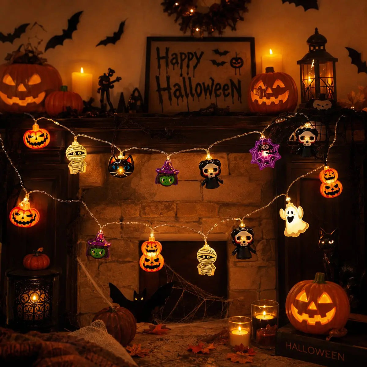 1PC Halloween LED String Lights 10/20 LED Ghost Pumpkin Spider Mummy Skeleton Fairy Lights Suitable for Holiday Party Home Decor