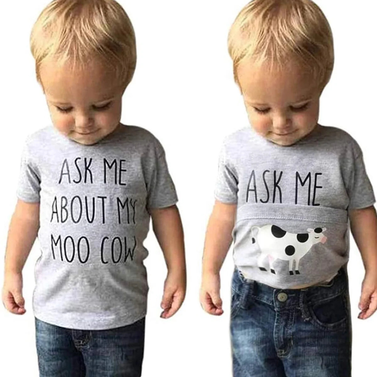 Baby Boy Clothe T-Shirt Ask me About My moo Cow Little Cowboy Cotton Short Sleeve Top Toddler Kid Shirt Summer Dinos Funny Tee