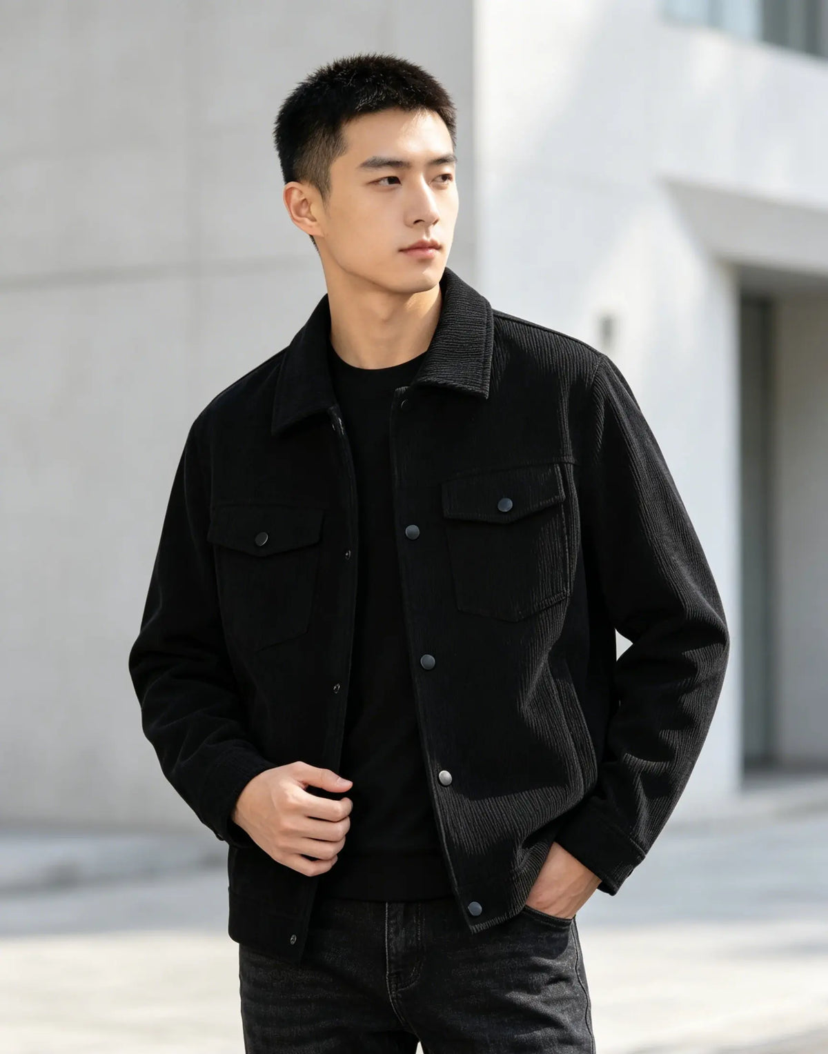 Men's Casual Jacket Spring Autumn Pure Color Buttoned Collar Pocket Leisurely Wear 2025 Fashion Trend