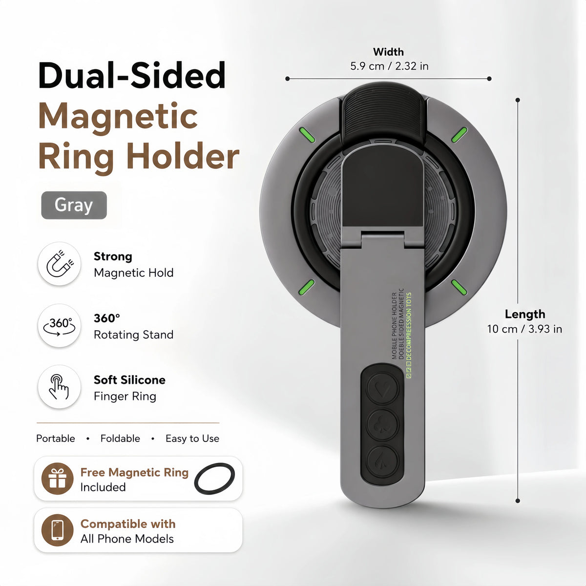 Magnetic Phone Holder, 360° Rotating Foldable Phone Stand, Double-Sided Strong Magnetic Phone Support, Portable Folding Design