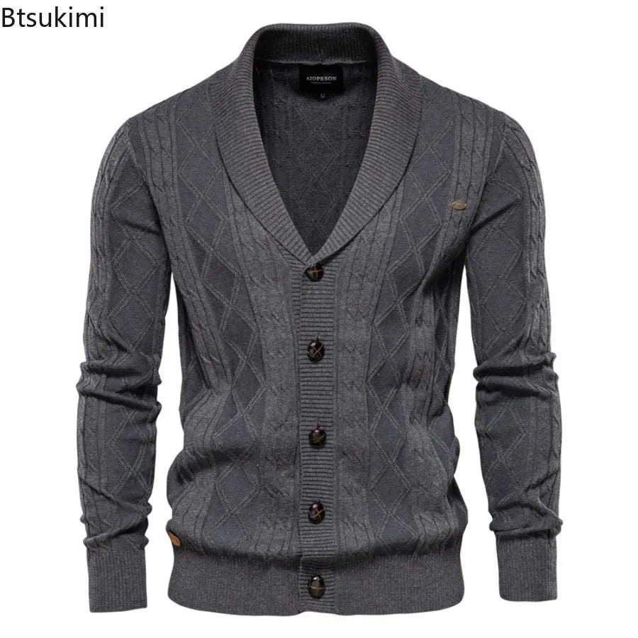 Cotton Casual Knitted Cardigan Men's V-neck Single Breasted Solid Color Business Social Sweater Coats Autumn Winter Men Clothing