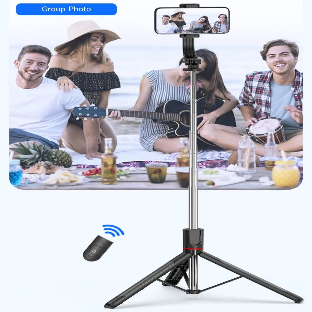1.7m Selfie Stick Tripod Stand for iPhone Samsung Huawei Cellphone Extendable Phone Tripod with Wireless Remote