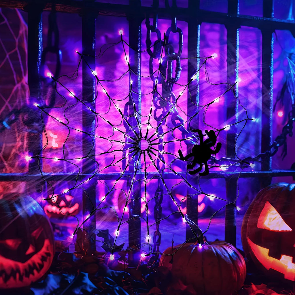 Halloween Remote Control Spider Web LED Lights 70LED Battery Hanging Light For Ghost Festival Party Home Holiday Wall Decor Lamp