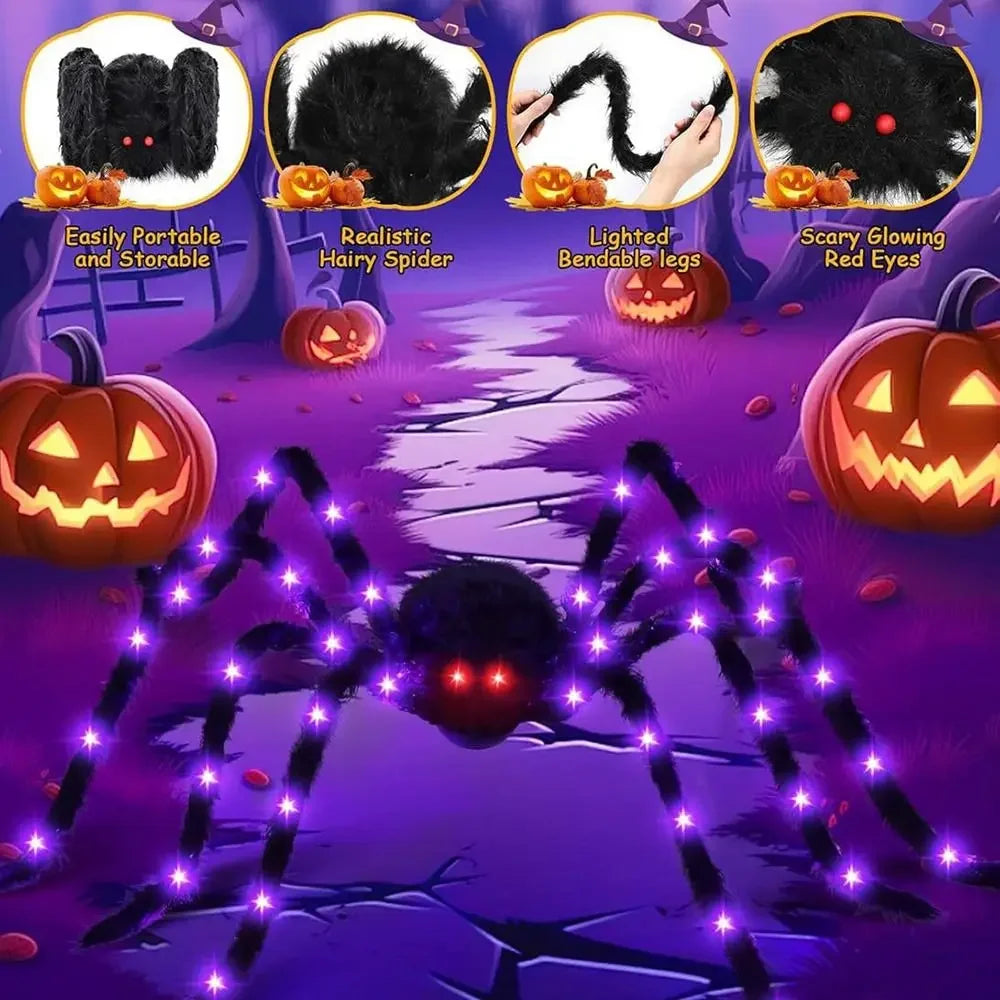 8 Modes Halloween Spider Web Lights Waterproof Glow LED Spider Net Hanging 250 LEDs Luminous Halloween Spider Haunted House