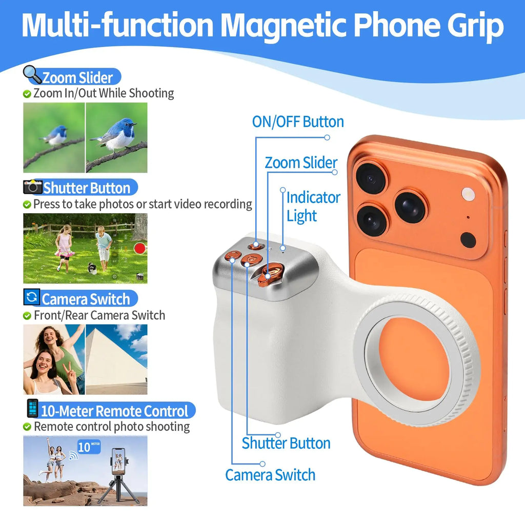 Magnetic Smartphone Camera Grip Wireless Shutter Universal Photo Stand Selfie Handle for iPhone Android Vlog