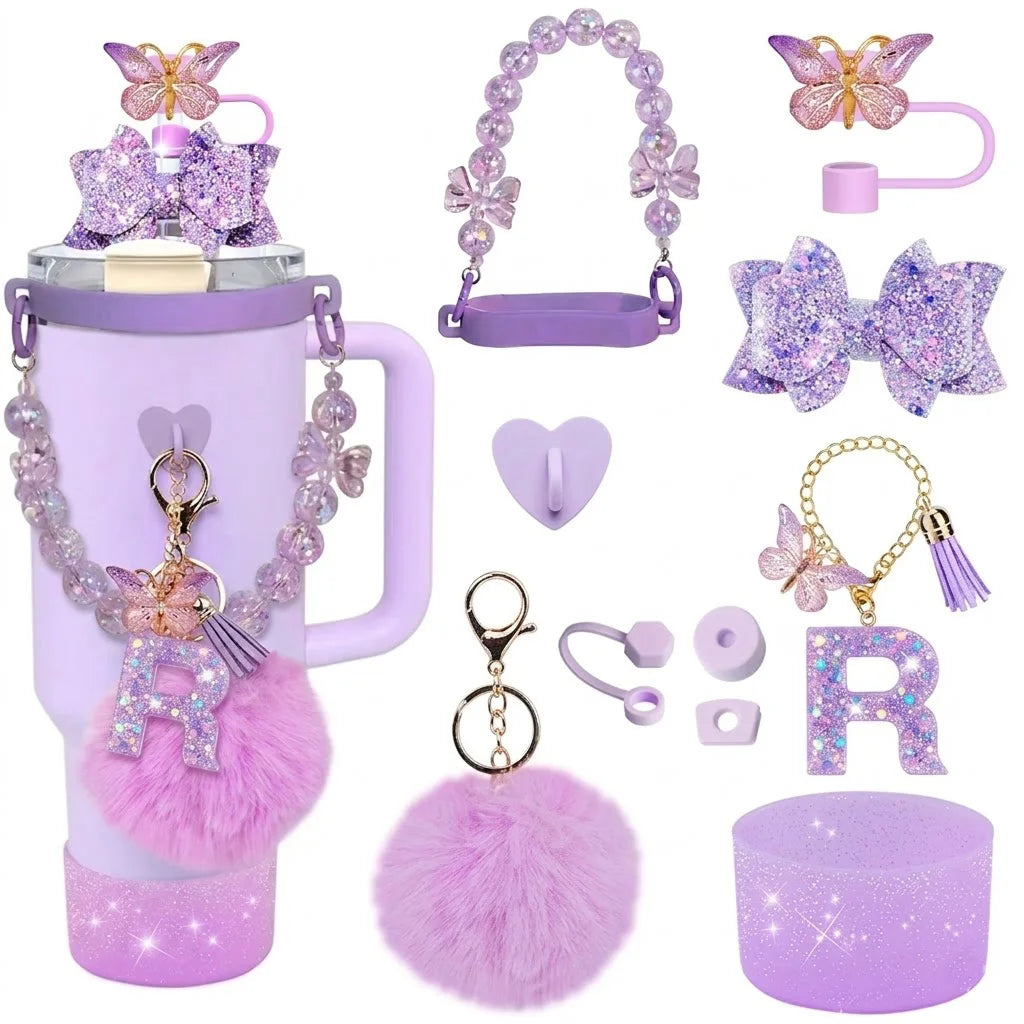 11pcs Tumbler Cup Decoration Bundle Fits for Stanley 30oz & 40oz Tumbler Cup with Handle, Silicone Straw Cover, Beaded Strap