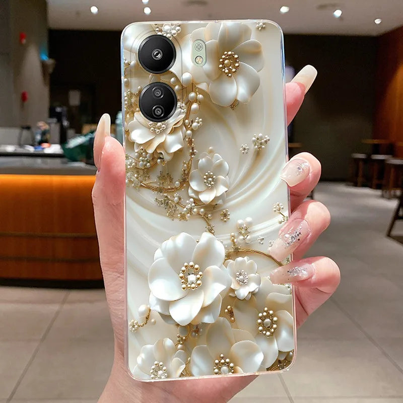 Case For Xiaomi Redmi 13C Poco C65 4G Capa Flower Butterfly Phone Casing Redmi13C Poco M6 5G Soft Silicone Transparent TPU Cover