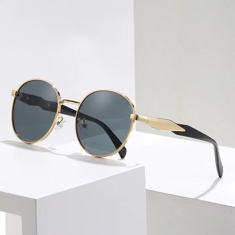 Oval Sunglasses Metal 2025 New Street Shot Sunglasses Trendy Retro Car Sunglasses Women 230/2412