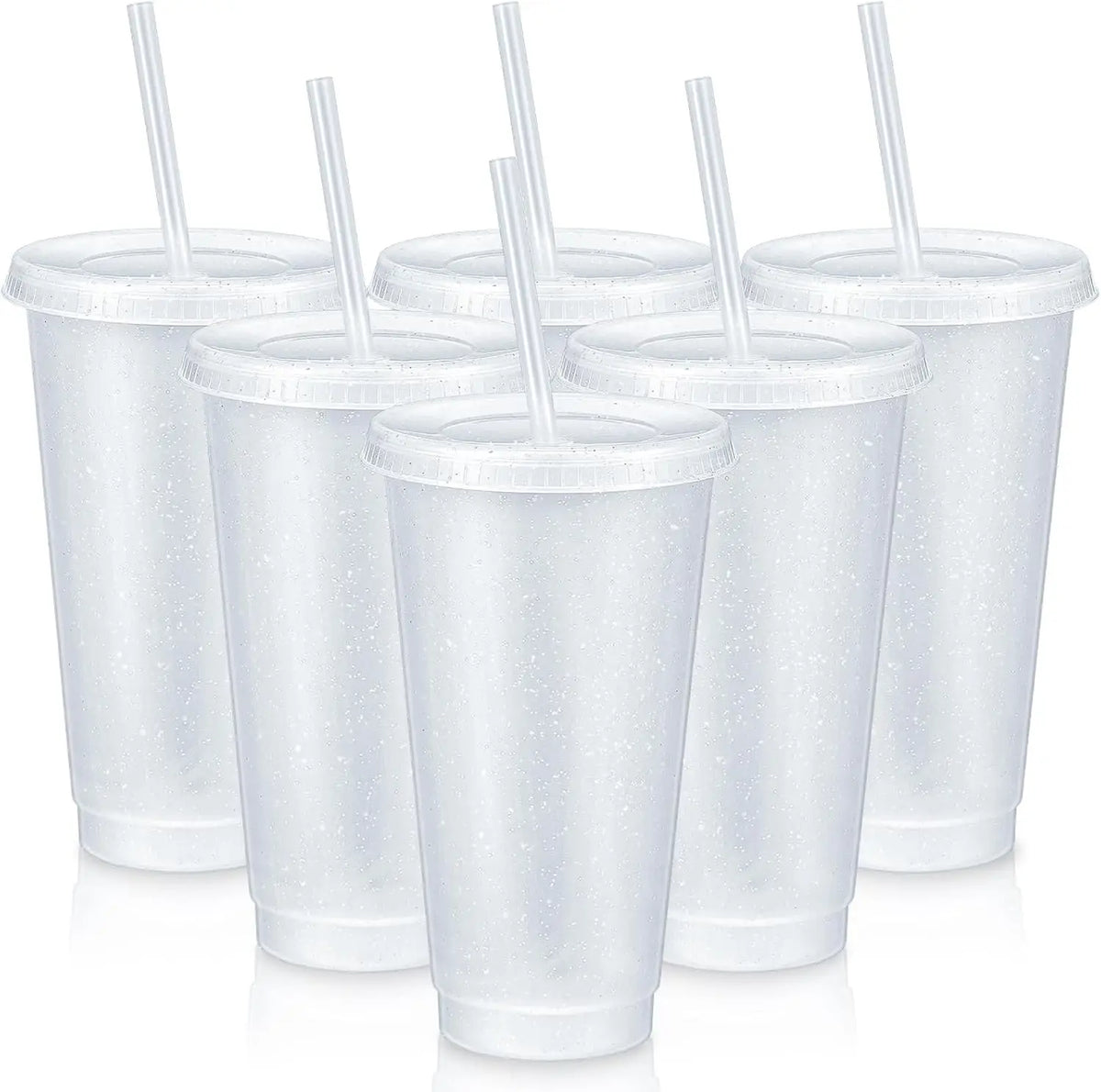 6 Pcs Reusable Tumbler with Lids and Straws Plastic Iced Coffee Tumbler Glitter Travel Mug Cup for Smoothie Juices Cold Drink