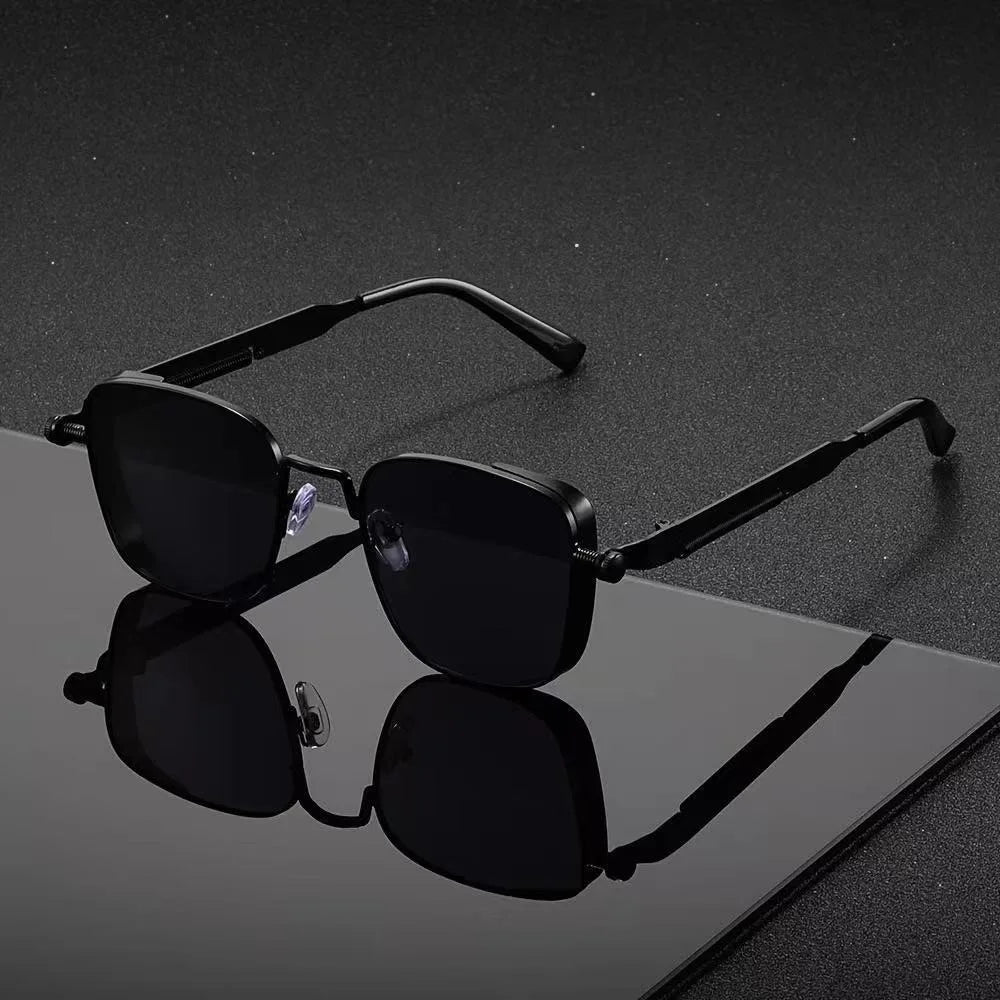 Fashion Metal Punk Style Sunglasses for Men Anti-UV Driving Glasses Women Eyepiece Sunglasses with Spring Hinges