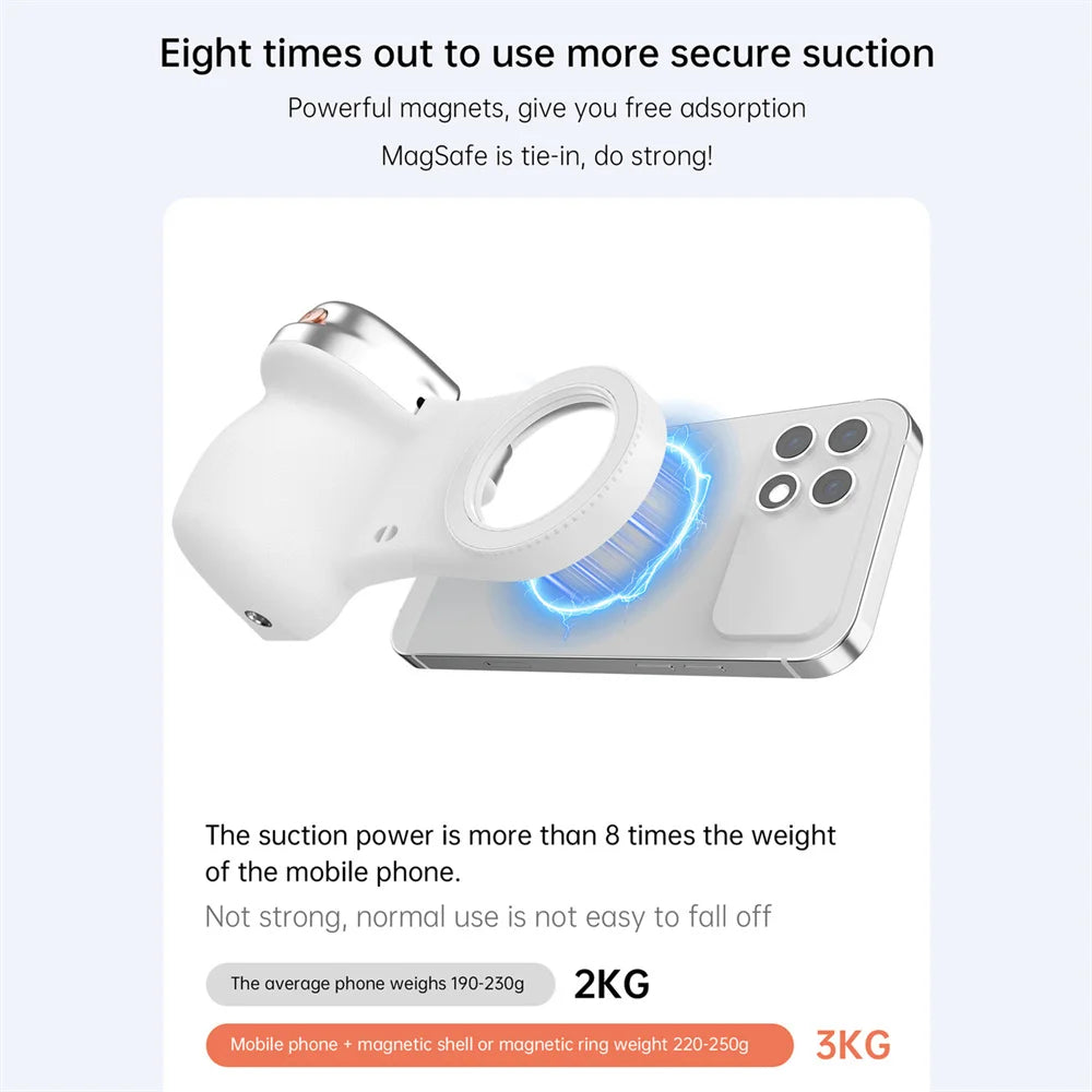 360 Rotation Magnetic Camera Grip w Fill Light for MagSafe iPhone Shutter Bluetooth Remote Control Selfie Handle Stabilizer