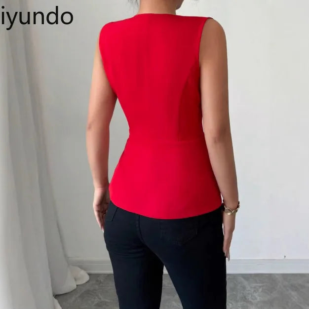 2025 Summer New Women's Solid Color Elegant Blazer Vest - Stylish Western Fashion Lightweight Jacket for Casual/Office/Party