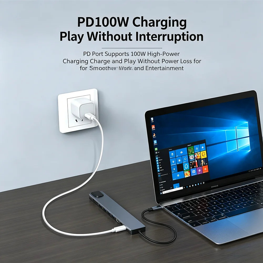 KEBIDUMEI 10-in-1 USB C Docking Station USB 3.0 HUB Type C to HDMI Adapter with RJ45 Ethernet Interface USB Splitter OTG Adapter