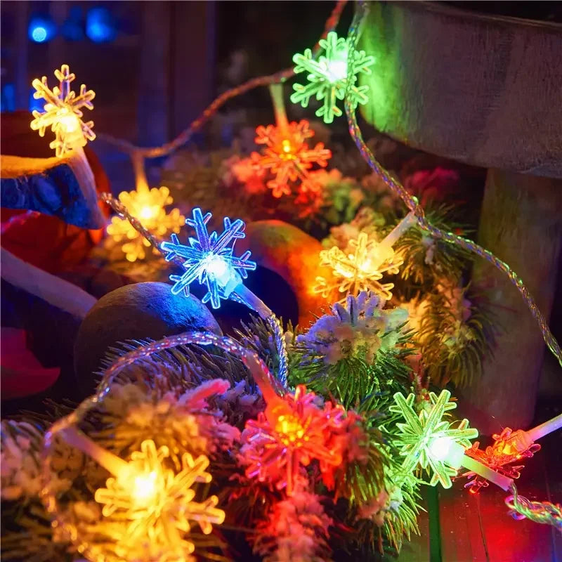 LED Lights String Snowflake Festoon Light USB Plug Christmas Tree Light Aesthetic Room Decoration Wedding Party New Year's Decor