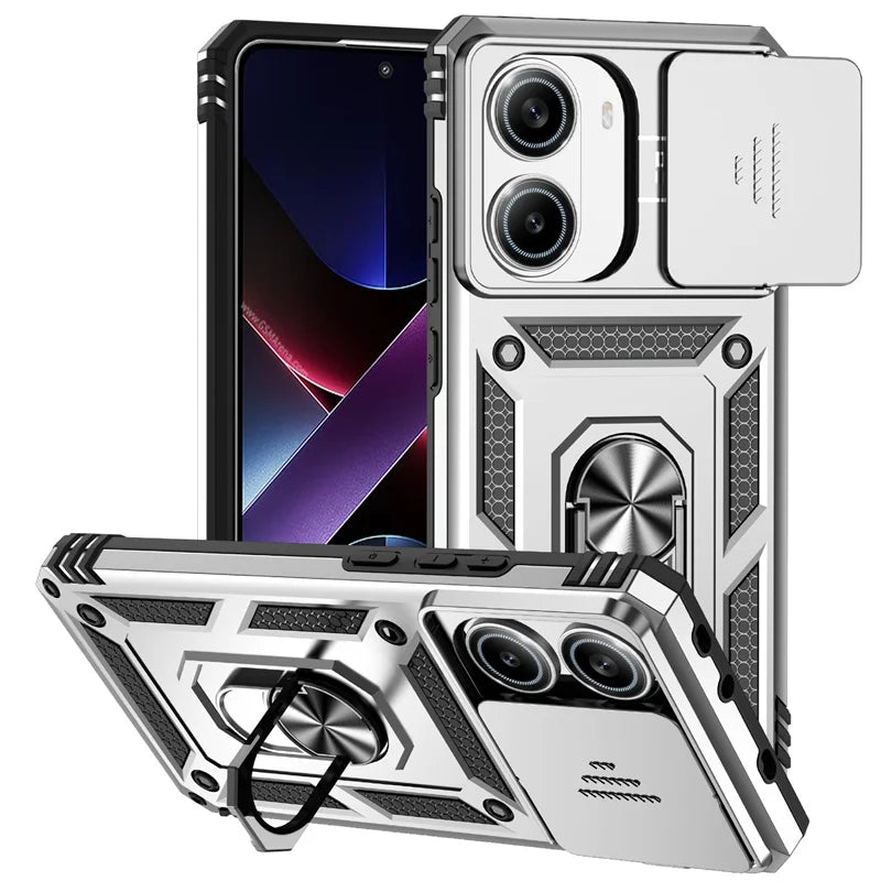 Armor Funda for Xiaomi Poco X8 Pro Max Case Slide Lens Protector Ring Stand Back Cover for Pocco Poko Little Poco X8 X7 Pro Capa