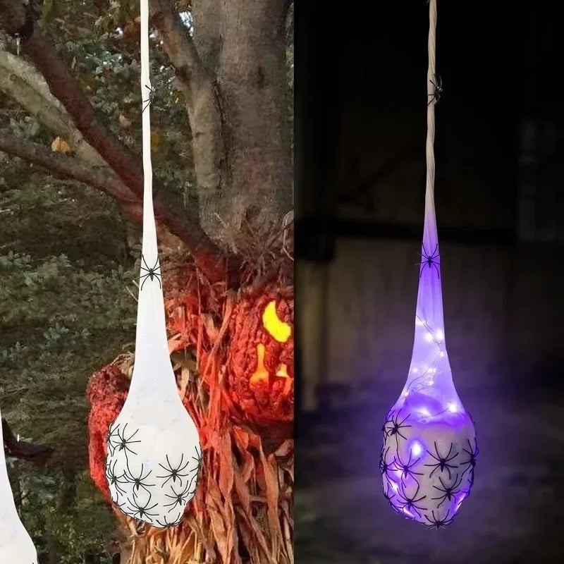 Halloween Glowing Spider Egg Hanging Light Up Web Prop Creepy Spooky Outdoor Porch Lawn Wall Halloween Party Decoration