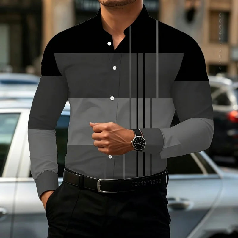2026 New Men's Contrasting Striped Shirt Street Style Black and White Striped Slim Fit Shirt Business Casual Formal Shirt XS-6XL