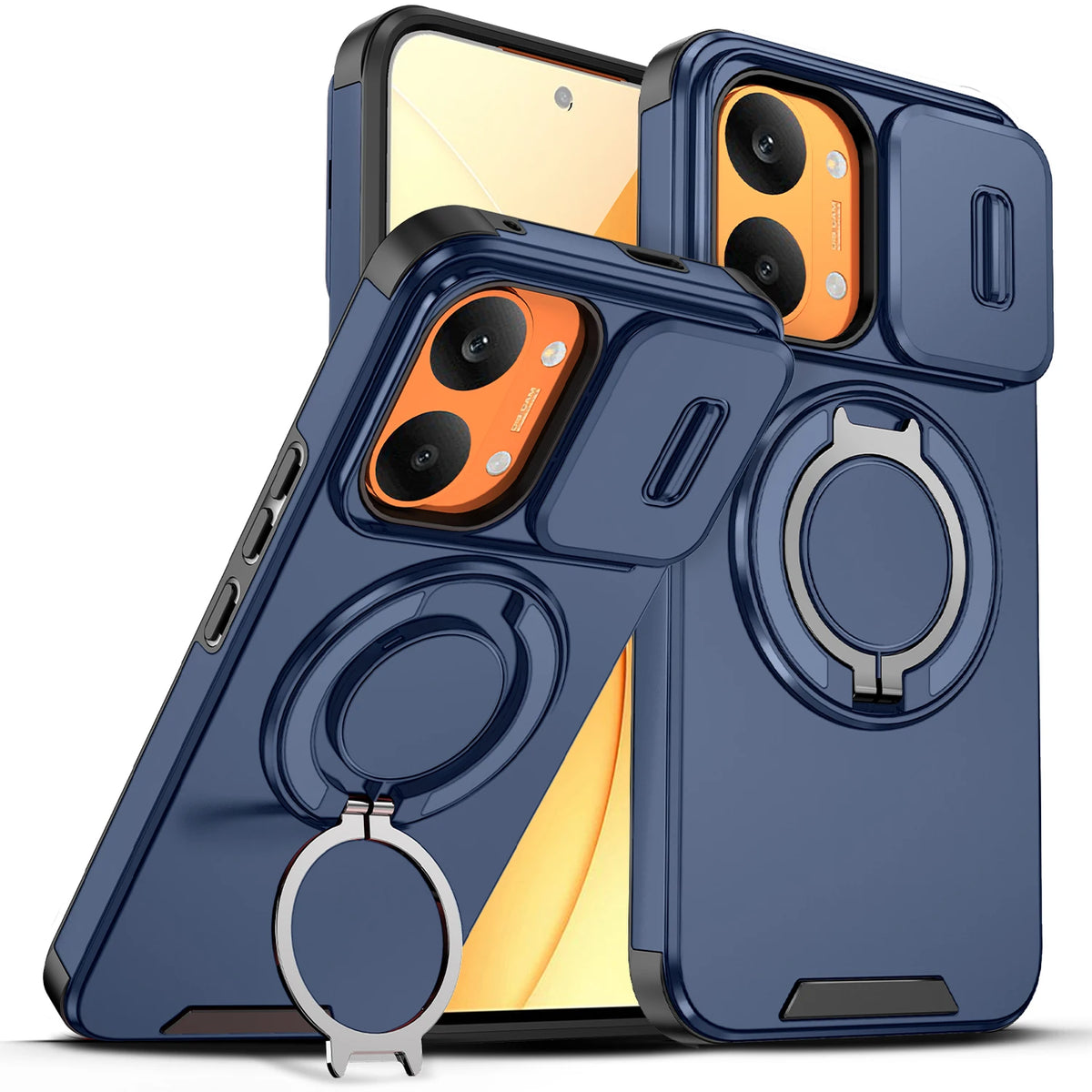 Armor Case For Xiaomi Poco X7 X6 M8 X8 Pro Max Magnetic Ring Holder Slide Lens Protect Cover For Redmi  A7 Pro Note 15 Pro Plus