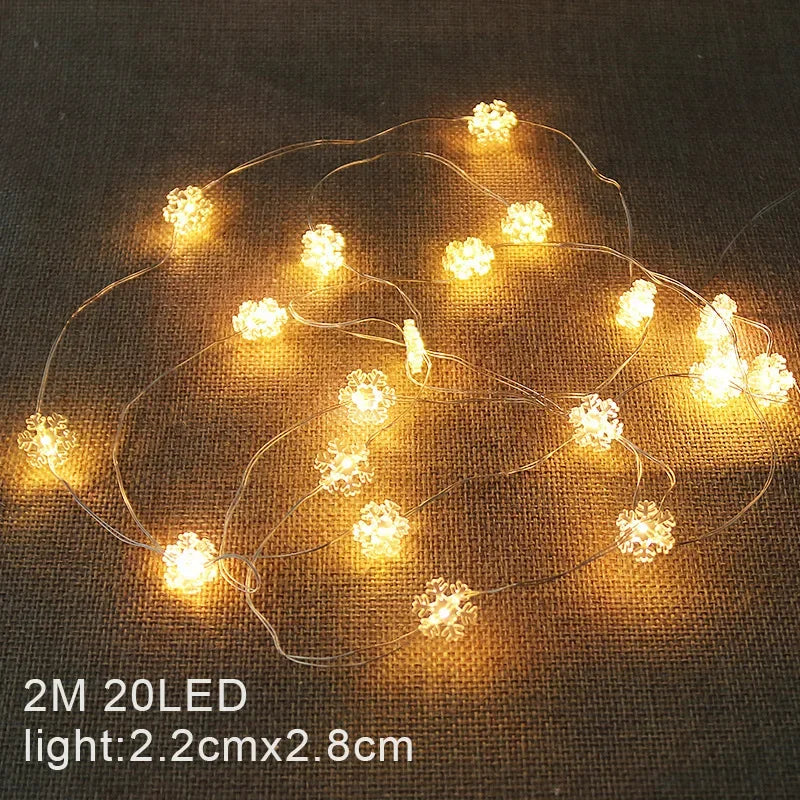 2M 20leds Christmas Decoration Garland Lights String Santa Claus Snowflake Battery Powered New Year Party Wedding Fairy Light