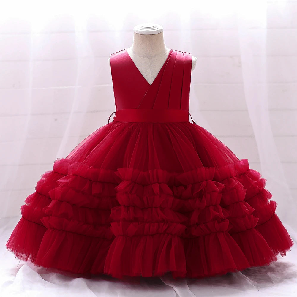 Elegant Bow Bridesmaids Girl Party Dresses Christmas Costumes Tulle Birthday Princess Prom Dress for Girls Wedding Evening Gown