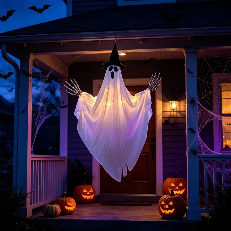 Glowing Ghost Hanging Wizard Hat Ghost Creepy Decorative Halloween Ghost Pendant Spooky Horror Ghosts Haunted House