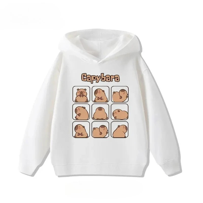 Autumn Winter Cartoon Cute Capybara Print Children's Hooded Hoodies Casual Fashionable Comfortable Boy Girl Sweatshirt Pullover