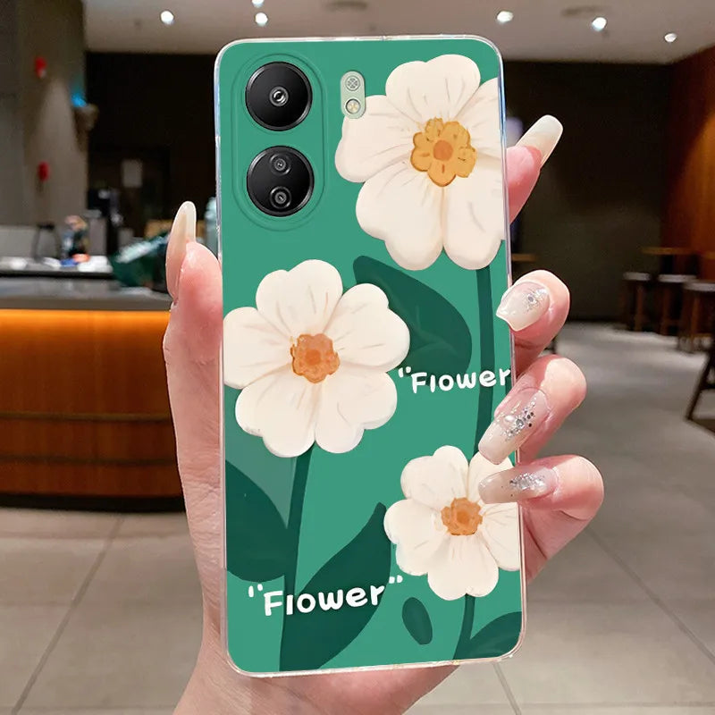 Case For Xiaomi Redmi 13C Poco C65 4G Capa Flower Butterfly Phone Casing Redmi13C Poco M6 5G Soft Silicone Transparent TPU Cover