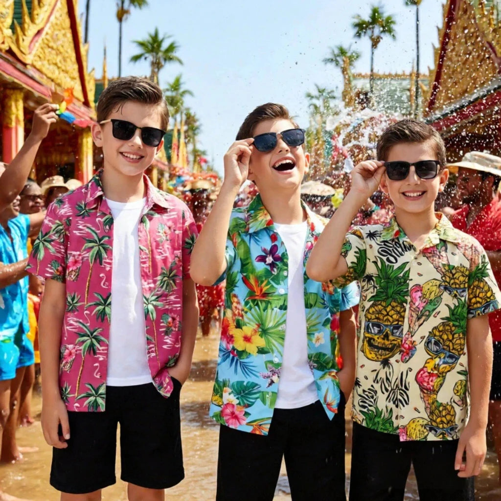 Hawaiian Shirt Teenager Tee Child Boys Novelty Print Fashion School Clothes Summer Beach Holiday Flower Botanical Daily Gift Top