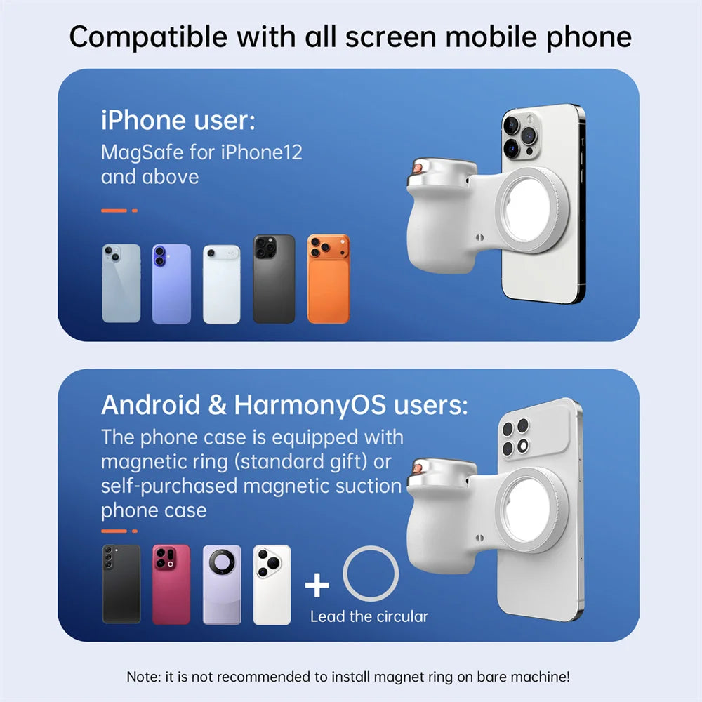 360 Rotation Magnetic Camera Grip w Fill Light for MagSafe iPhone Shutter Bluetooth Remote Control Selfie Handle Stabilizer