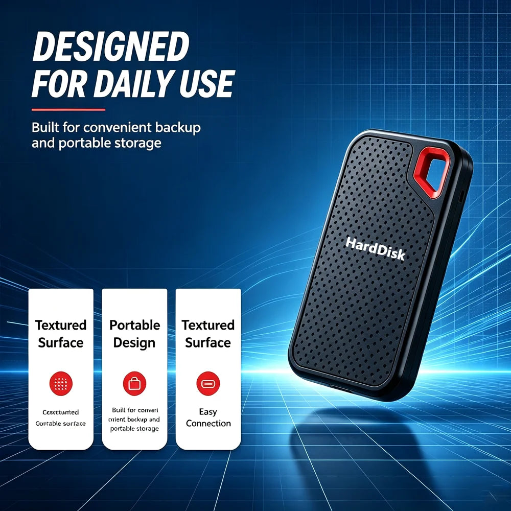 Portable SSD High Speed External Hard Drive 1TB 2TB 4TB USB 3.1 Storage Device for Laptop Mac Notebook PC Mobile Media Files