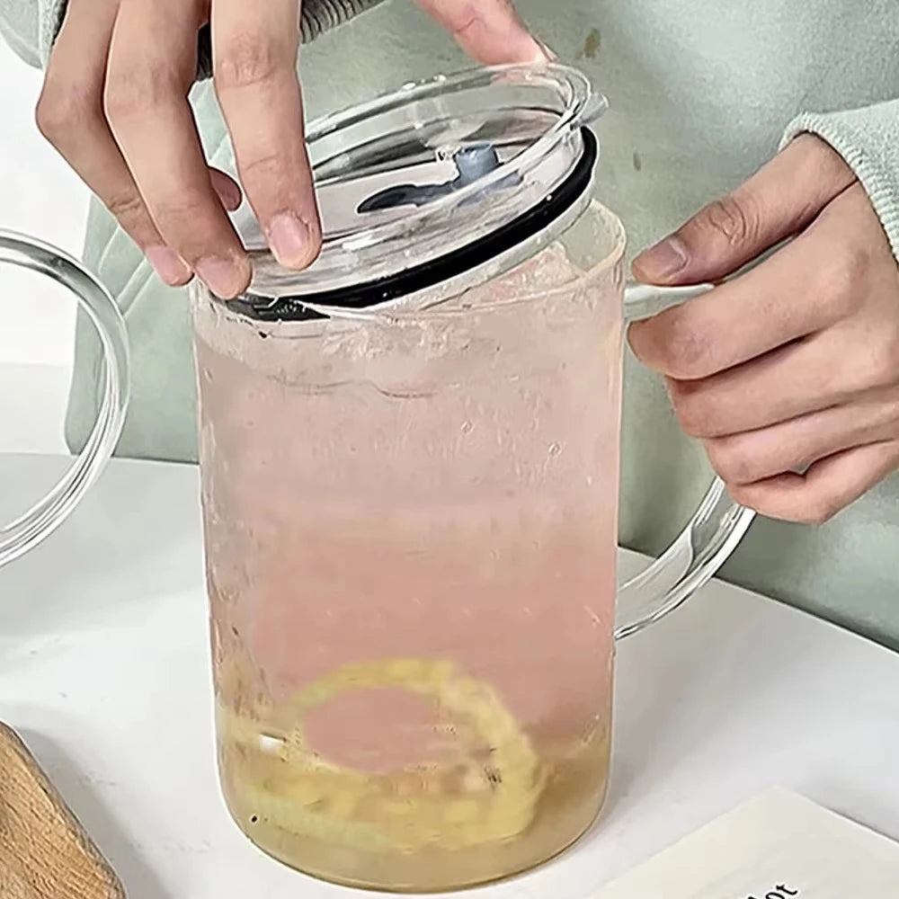 1L Drinking Glass Tumbler With Lid And Straw Glass Coffee Cup Glass Mug And Straw Glass Coffee Cup Glass Mu…
