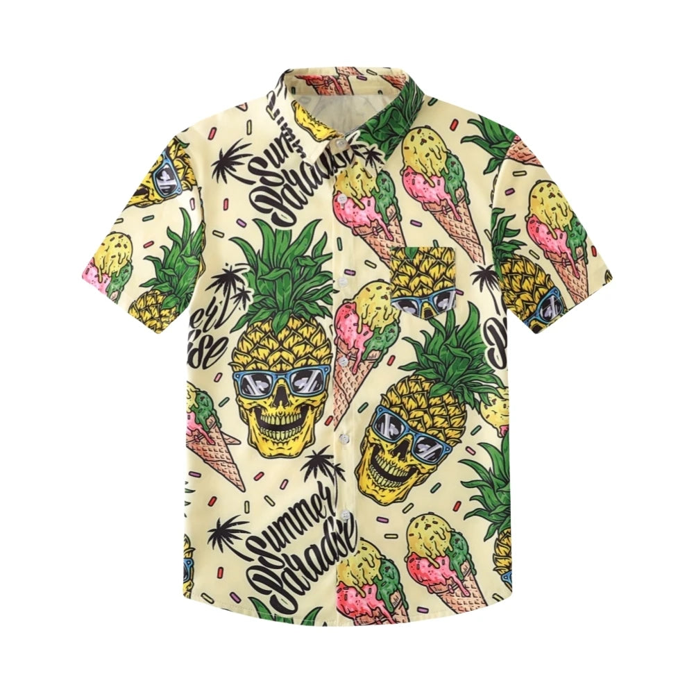 Hawaiian Children's Shirt Plant Flower Pattern Print Kids's Short Sleeved Shirt Holiday Seaside Tops Outdoor Children's Clothing