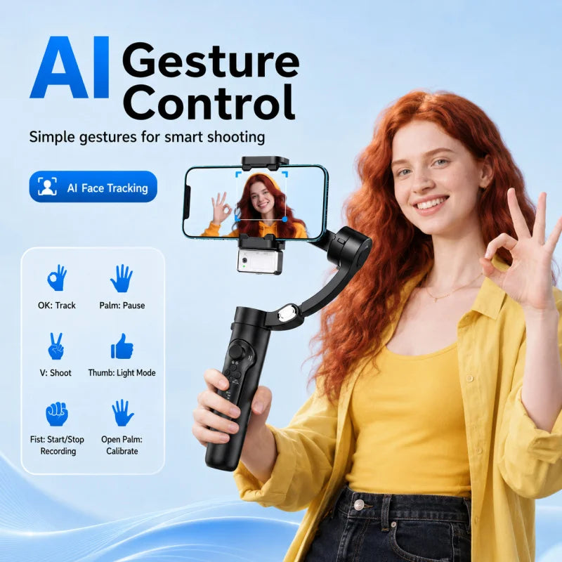 M3 AI Face Tracking Phone Gimbal Stabilizer, 3-Axis Anti-Shake Handheld Smartphone Holder with Detachable Remote for Live Stream