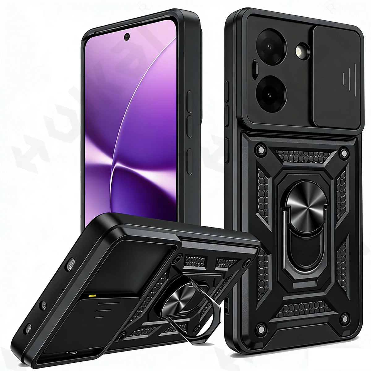 Case For Xiaomi Poco X8 Pro Max 4G 5G Armor Sliding Camera Cover 360 PC Support Ring and Tpu Case Back Funda Shell Coque