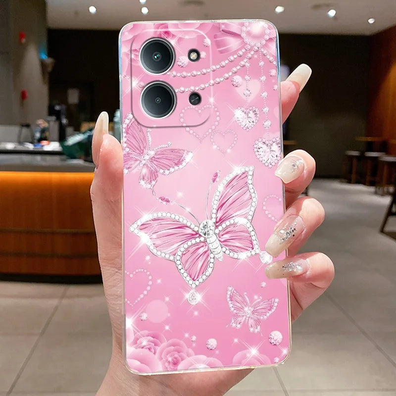 New For Redmi 15C Poco C85 4G Case Clear Luxury Fashion Butterfly Flower Soft TPU Silicone Phone Cover For Redmi15C PocoC85 Case