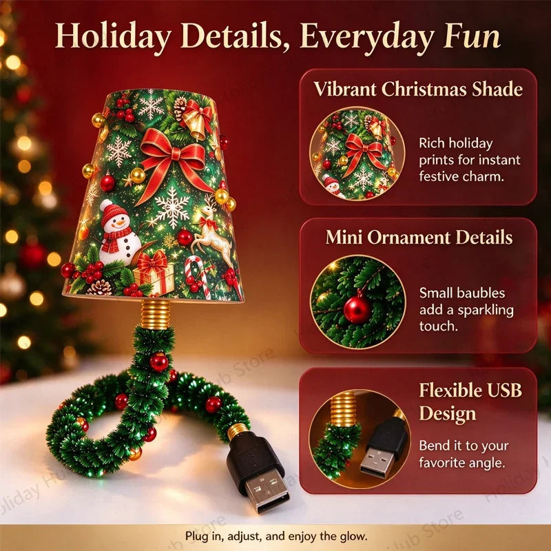 Christmas Projector Light, USB Powered Christmas Night Light with 3-6 Holiday Patterns, Flexible Tree Lamp for Bedroom, Ceiling