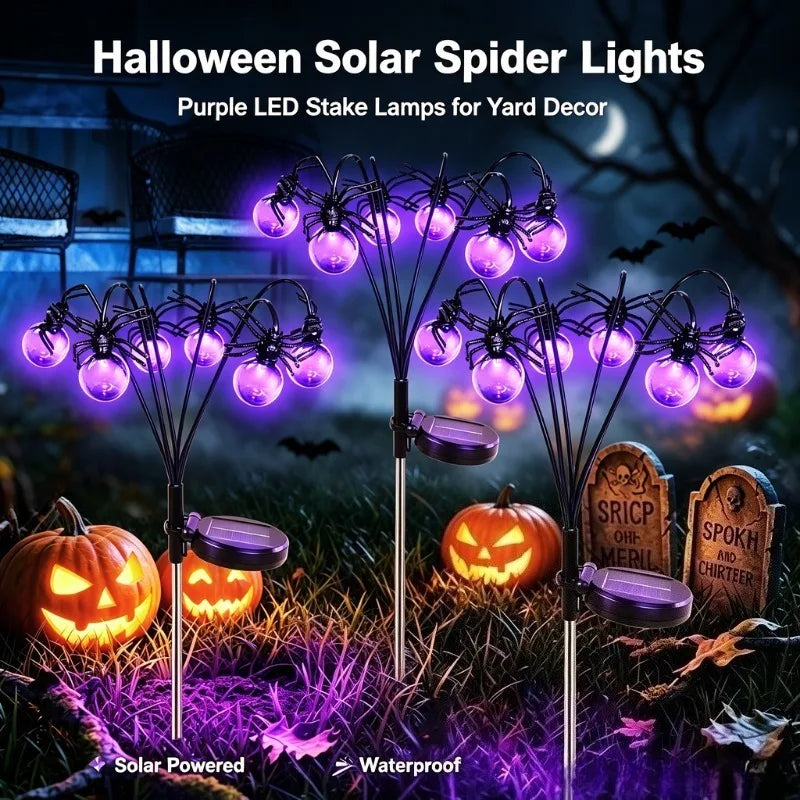 New Halloween Solar Lights Purple Spider Outdoor Garden Decorative Waterproof Yard Lights for Pathway Lawn Patio,Party Decor