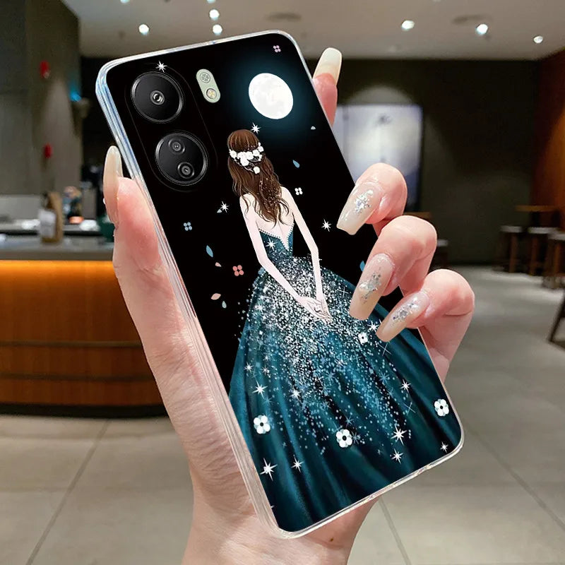Case For Xiaomi Redmi 13C Poco C65 4G Capa Flower Butterfly Phone Casing Redmi13C Poco M6 5G Soft Silicone Transparent TPU Cover