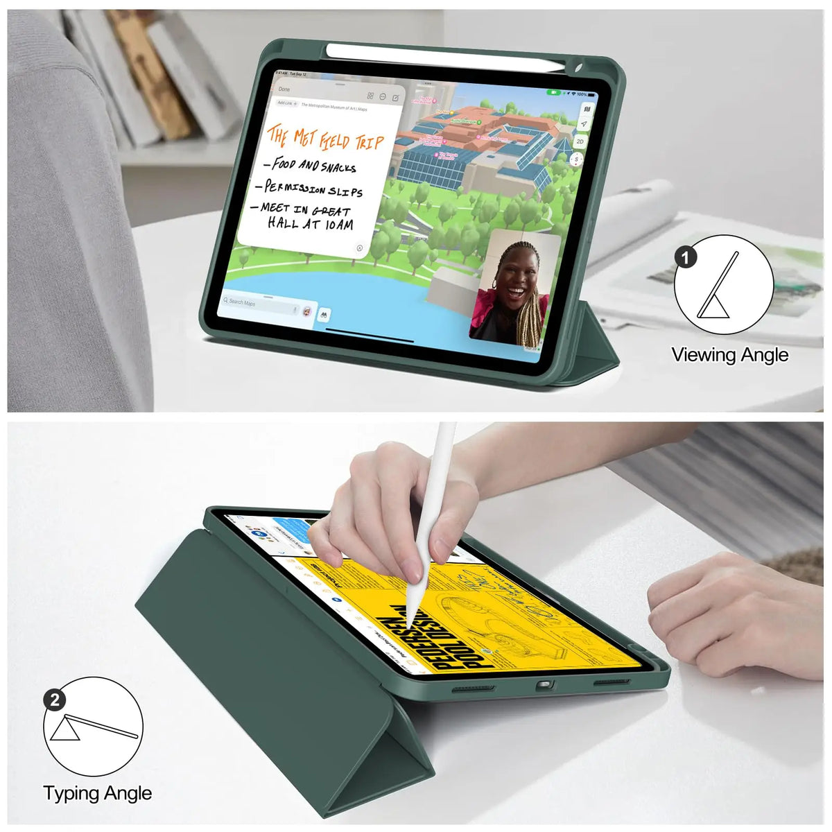 Pencil Case for iPad Air Pro 10.9 11 12.9 13 A16 10th 11th Generation Air 4 5 6 7 Trifold Stand Flip Cover With Pencil Holder