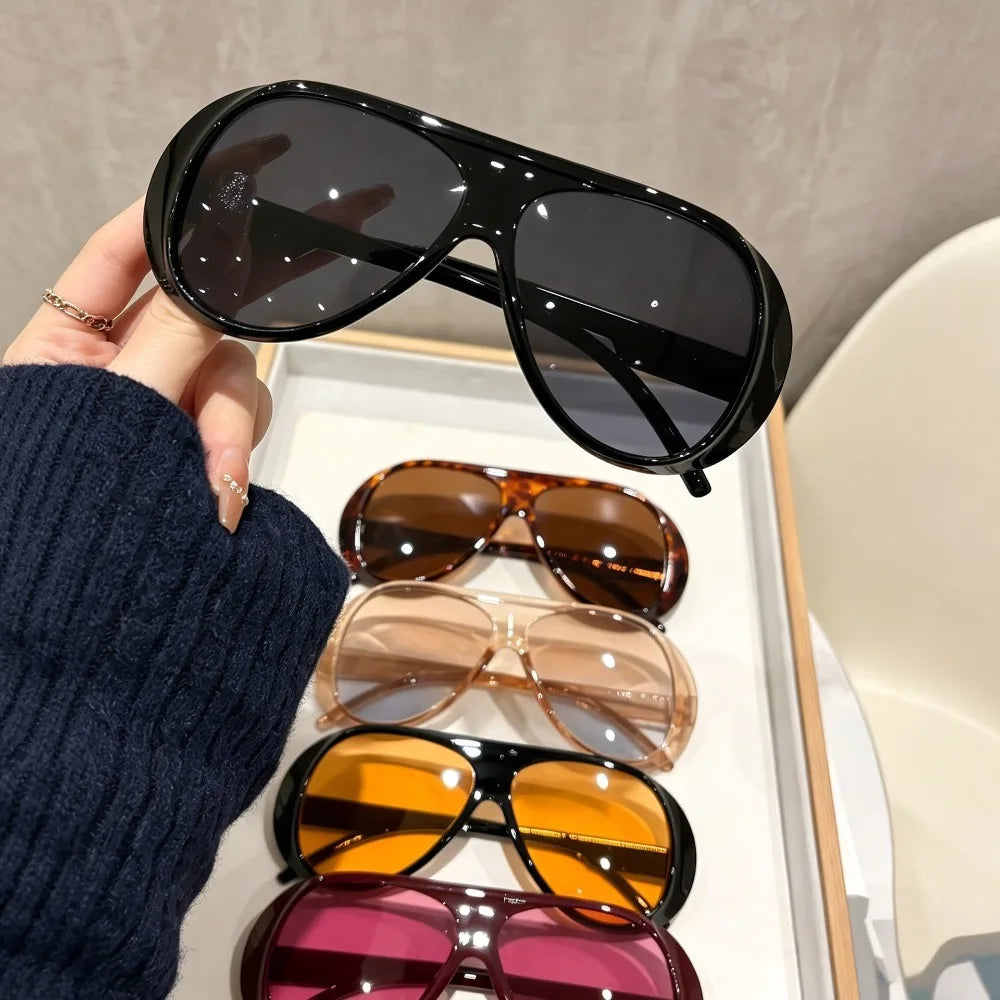 2026 Trend Oversized Pilot Sunglasses For Women Vintage Double Bridge Orange Yellow Lens UV400 Beach Travel Sun Shades Eyeglasse