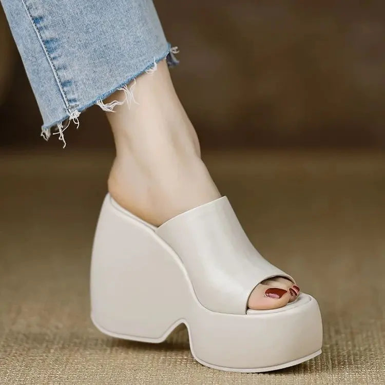 Ladies Shoes High Quality Open Toe Women's Slippers Summer Simple Solid Outdoor Casual Platform Wedge Slippers Zapatos De Mujer