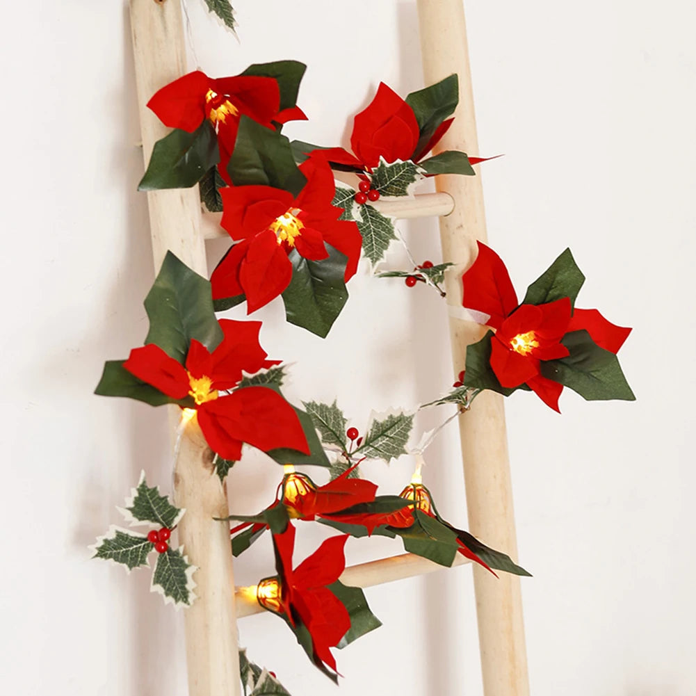 Christmas Garland With Led Lights Artificial Flower Xmas String Lights for Fireplace Winter Xmas Tree Table Decor