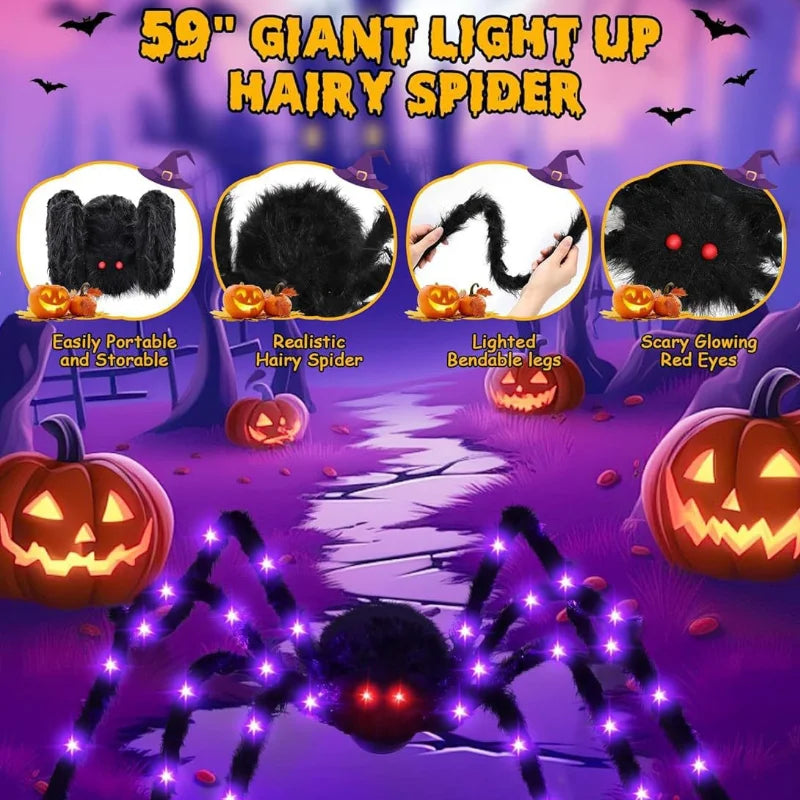 250/455 LED 8 Modes Halloween Spider Web Lights with 150/200/500cm Scary Spider Waterproof Spider Net Party Decoration